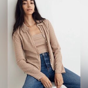 Madewell Crinkle Slim Button-Up Shirt in Plaid Size 00 NEW $79